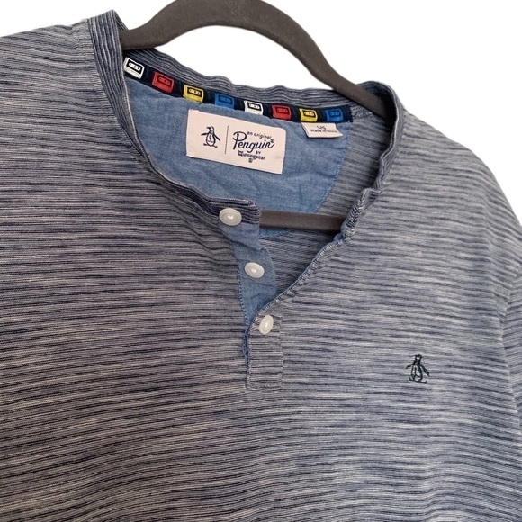Original Penguin Mens Henley Raglan Long Sleeve Button Shirt Sweater Gray Blue - Picture 6 of 10